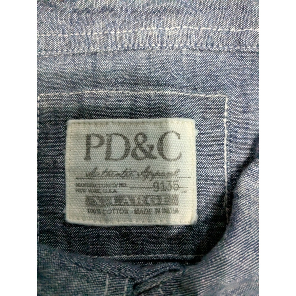 PD&C Mens Blue Chambray Western Button Down Shirt XL PW9ZAMDD Roll Tab Sleeve - Picture 2 of 7